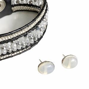 Sterling Silver Opalite Crystal Stud Earrings Handmade New